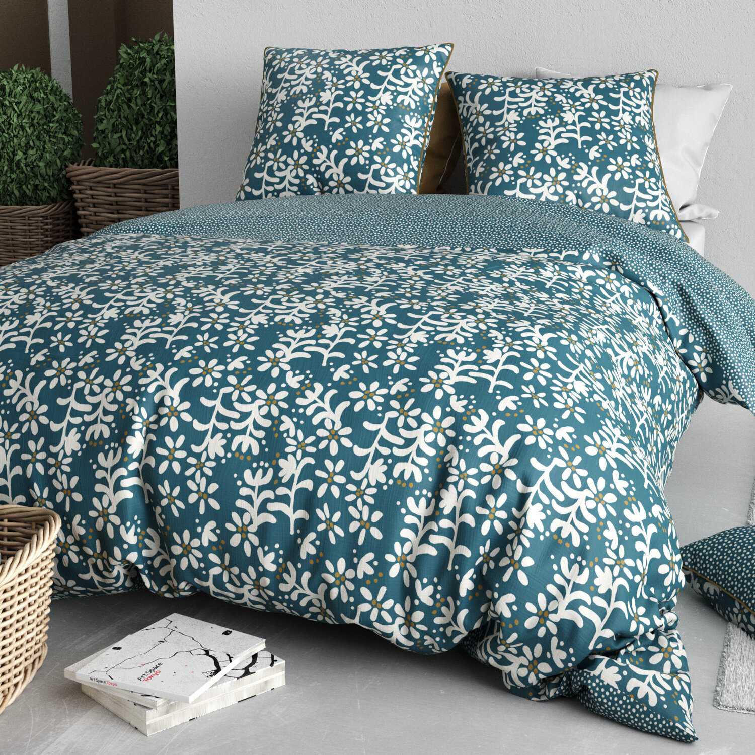 Parure housse de couette 3pcs 100% coton 57 fils poppy
