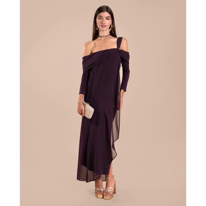 Vestido midi de palabra de honor con mangas