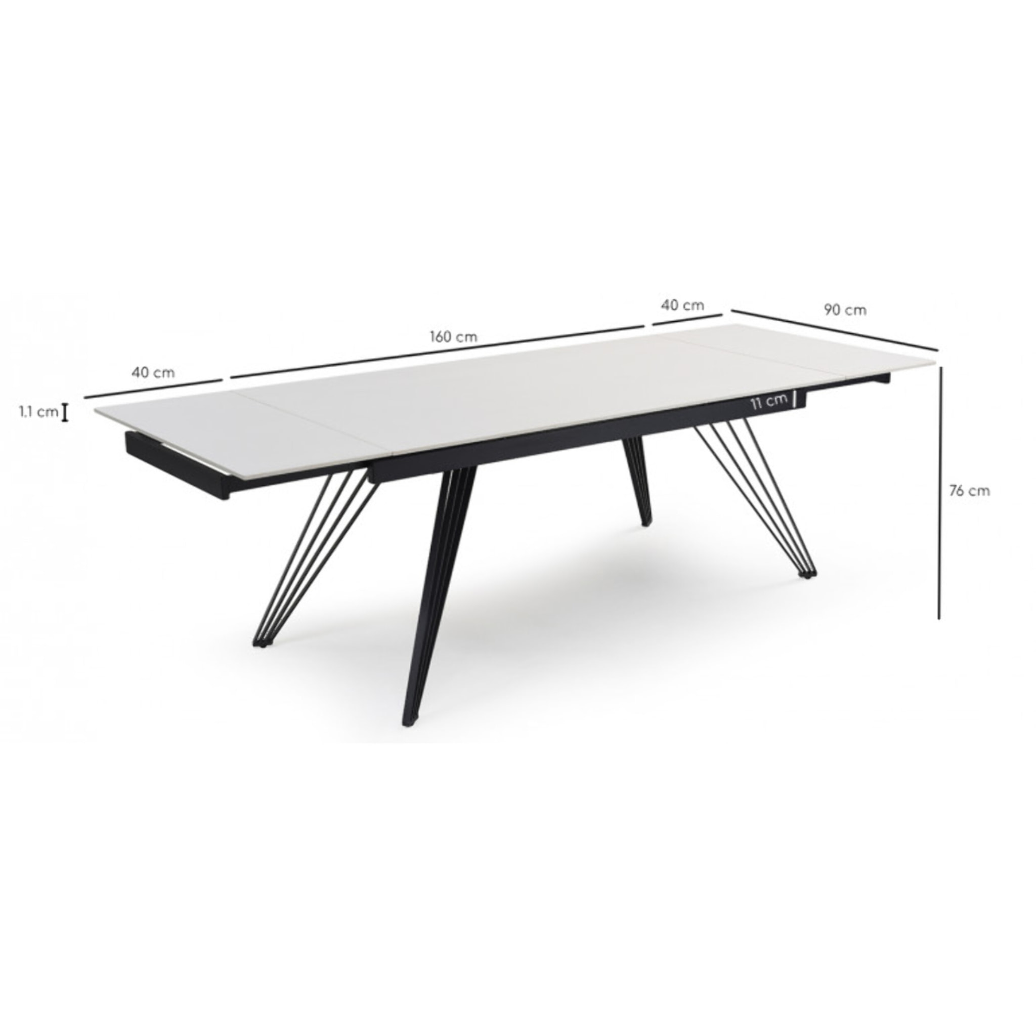 Table extensible en céramique blanc pure L160/240cm - piètement au choix - UNIK