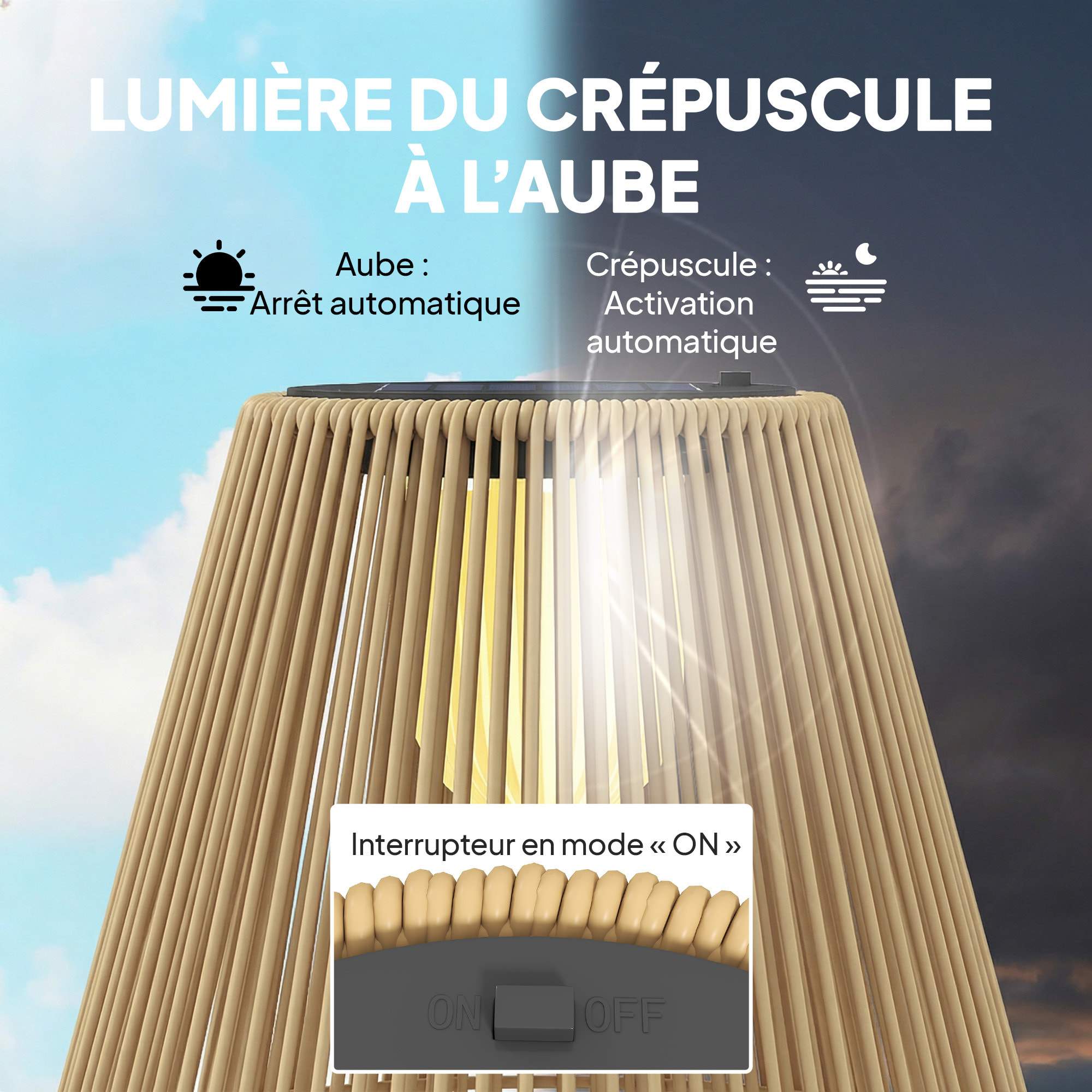 Lanterne solaire sans fil rechargeable résine tressée jaune