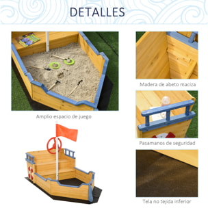 AreneroInfantildeMaderaDiseñodeGaleóncon2EscalonesBancoconAlmacenajeBanderayTimónCajóndeArenadeJardínparaNiñosde+3Años158x78x45,5cmNatural