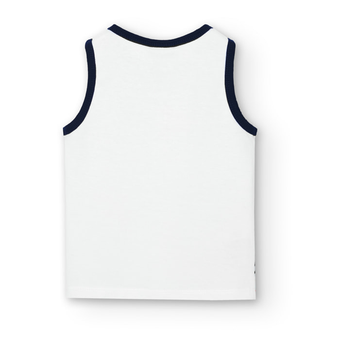 Camiseta niño, tirantes, cuello redondo estampada, blanco