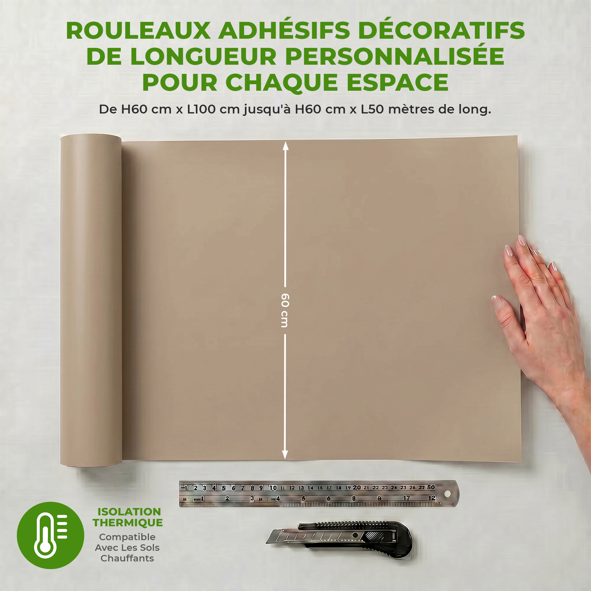 Rouleau adhésif décoratif Vinyle au Mètre - Taupe - Sticker Lavable Imperméable Mur Cuisine Meubles