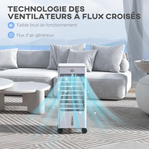 Refroidisseur d'air oscillant ventilateur humidificateur 3 en 1 - timer, télécommande, affichage LED - blanc