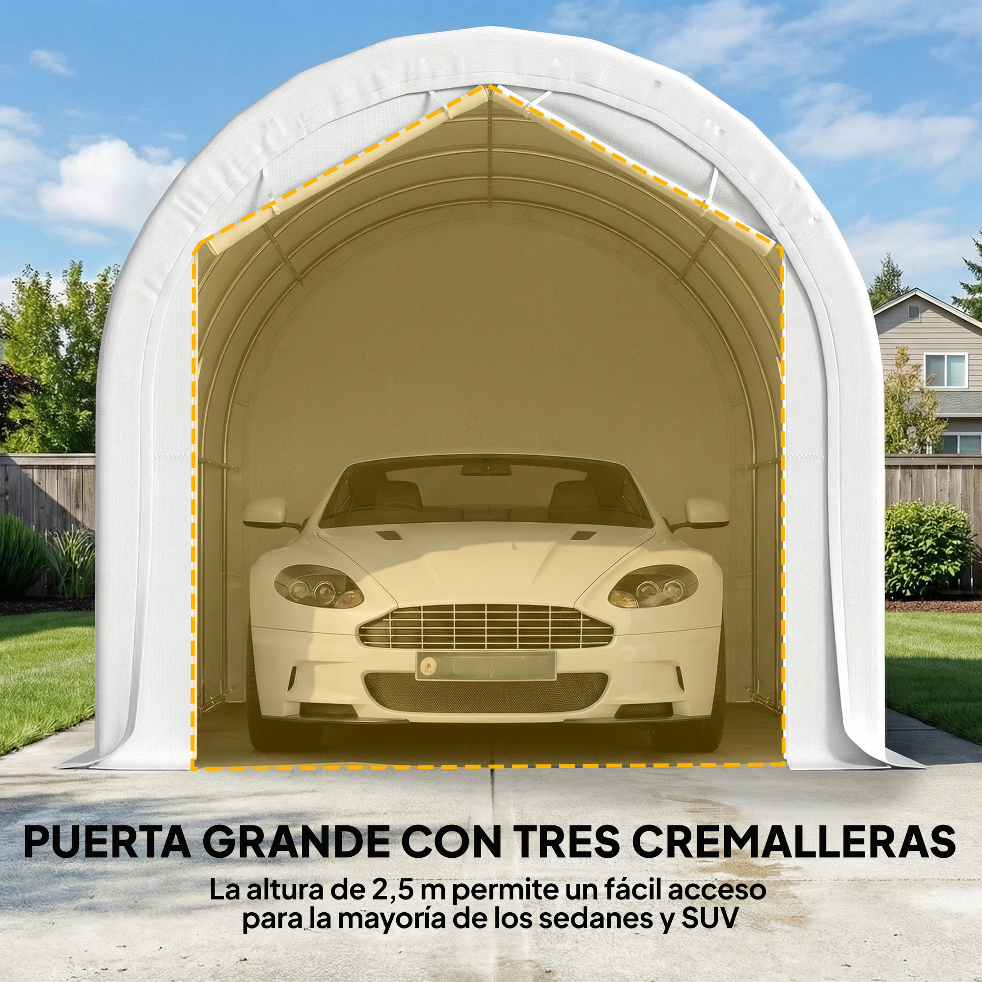 Carpa Garaje Portátil 3x6 m, Garaje Exterior para Coche Impermeable con Puerta Enrollable con Cremalleras y 4 Ventanas, Marco Metal Galvanizado, UPF 30+, Cobertizo de Almacenamiento, Blanco
