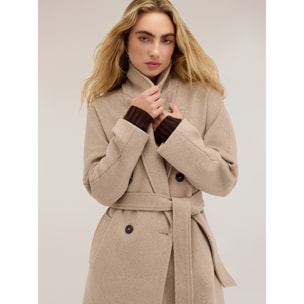 Motivi - Cappotto cinturato in drap misto lana - Beige