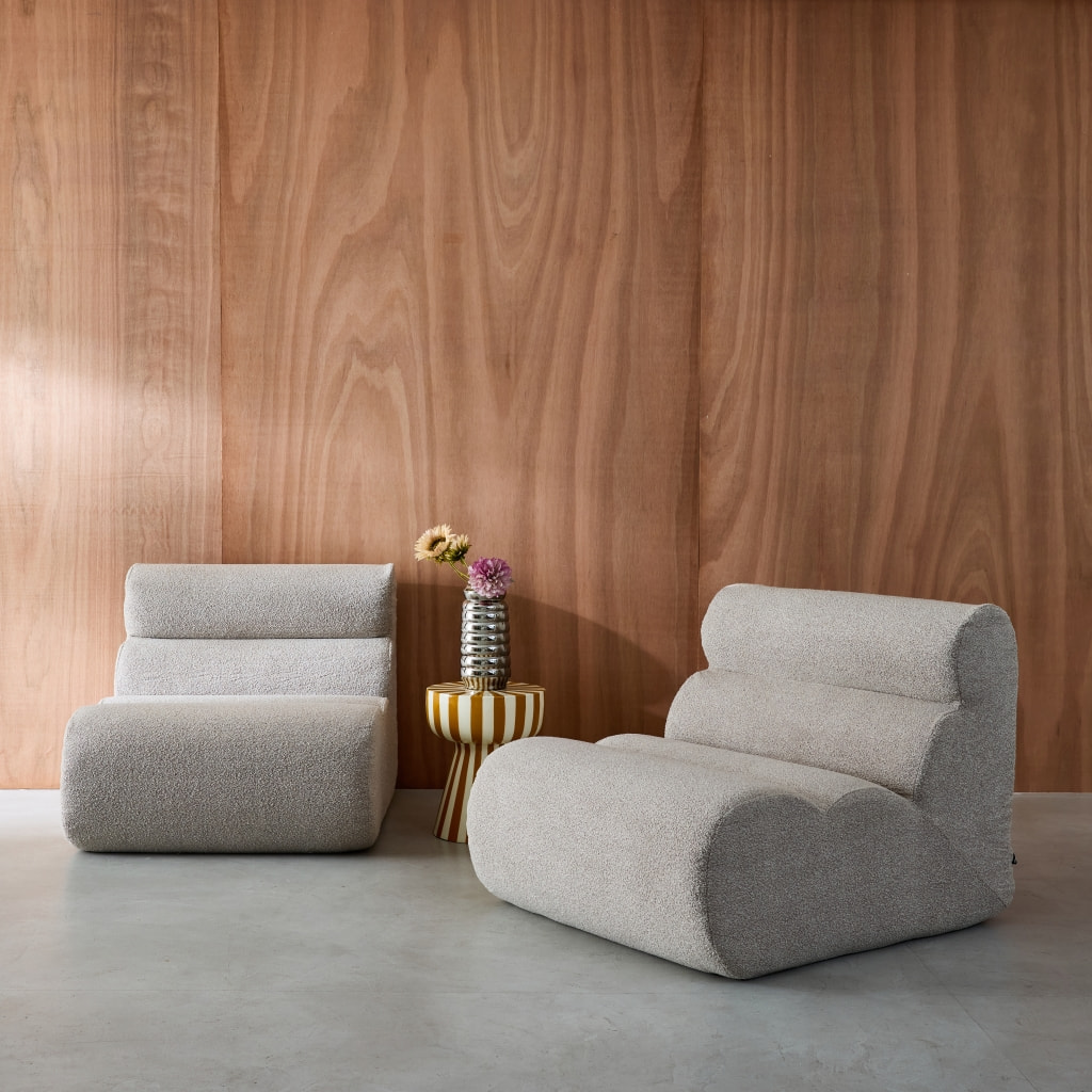 Lot de 2 chauffeuses bouclette texturée beige 1 place - L 81 x P 99 x H 75cm - Nova