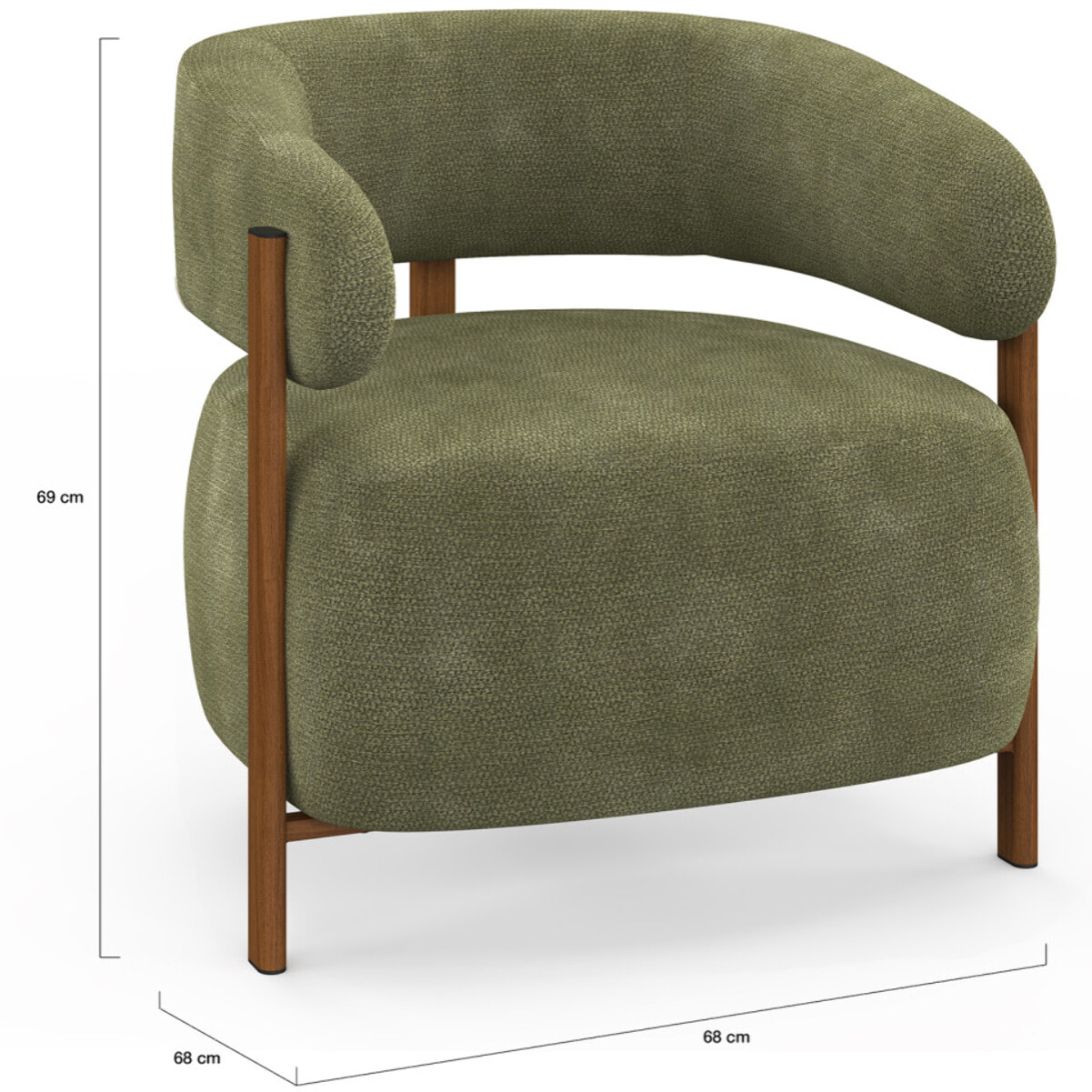 Fauteuil Albin tissu chenille vert et pieds noyer