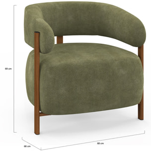 Fauteuil Albin tissu chenille vert et pieds noyer