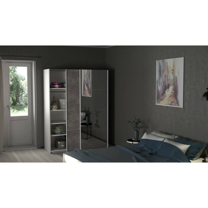 Guardaroba 2 ante Seraphine, Mobile camera da letto, Cabina armadio portabiti, Armadio appendiabiti, 150x61 h200 cm, Bianco e Grigio