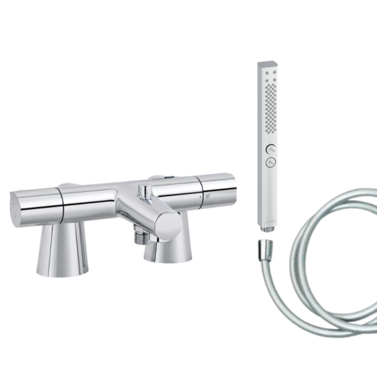 Mitigeur baignoire Simone + pommeau de douche Shift+ carré + flexible de douche lisse + colonnettes