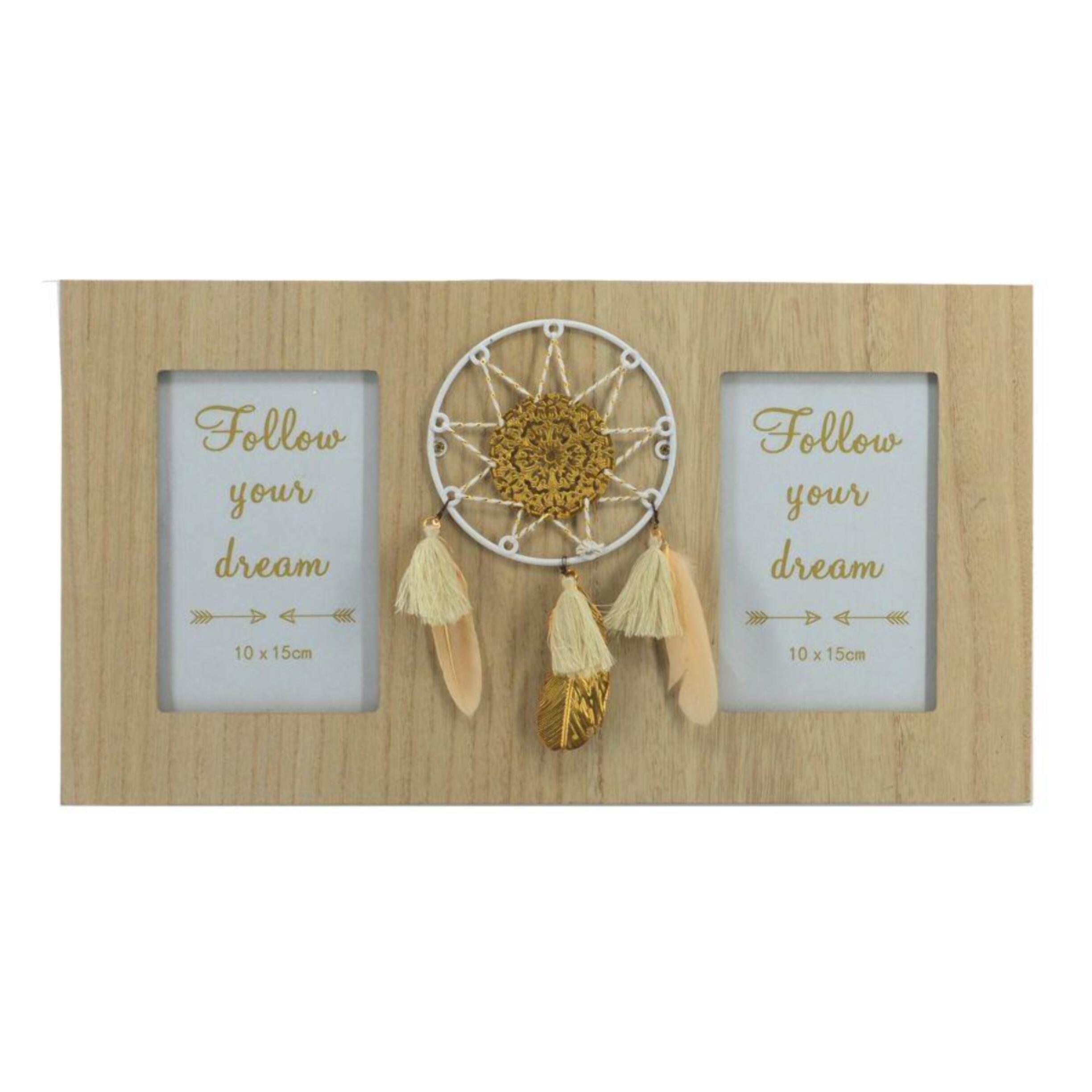 Portafoto da muro in legno piume multiplo 2 foto cm40x21,5