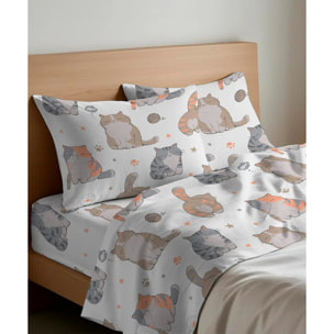 Completo Lenzuola GATTI 100% Flanella e Made in Italy fumetto gattini