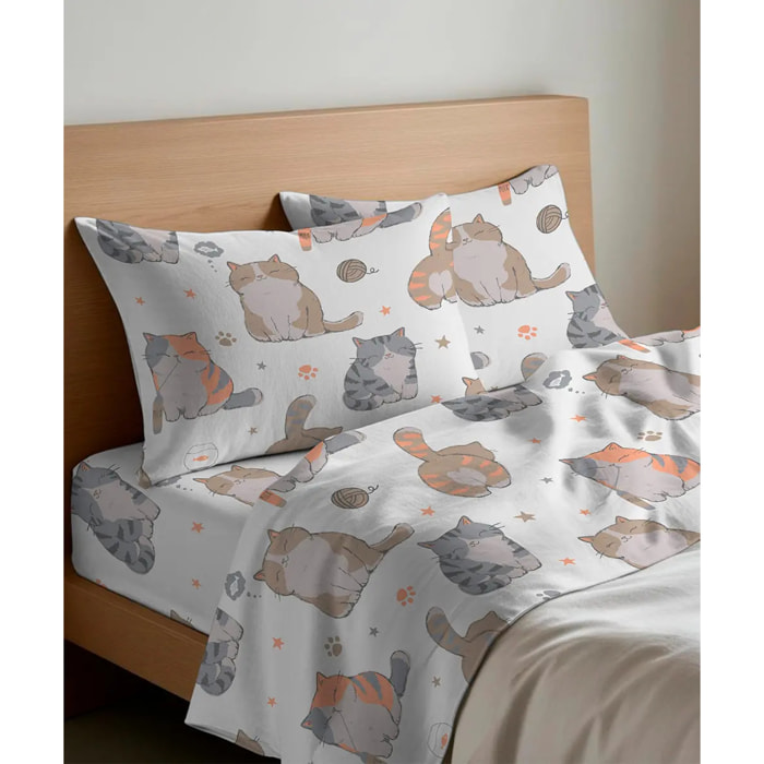 Completo Lenzuola GATTI 100% Flanella e Made in Italy fumetto gattini