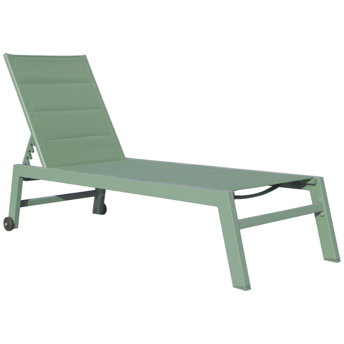 Lot de 2 bains de soleil BARBADOS en textilène vert sauge - aluminium vert sauge