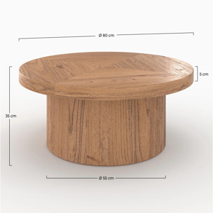 Table basse ronde en bois d'orme D80 cm - Garance