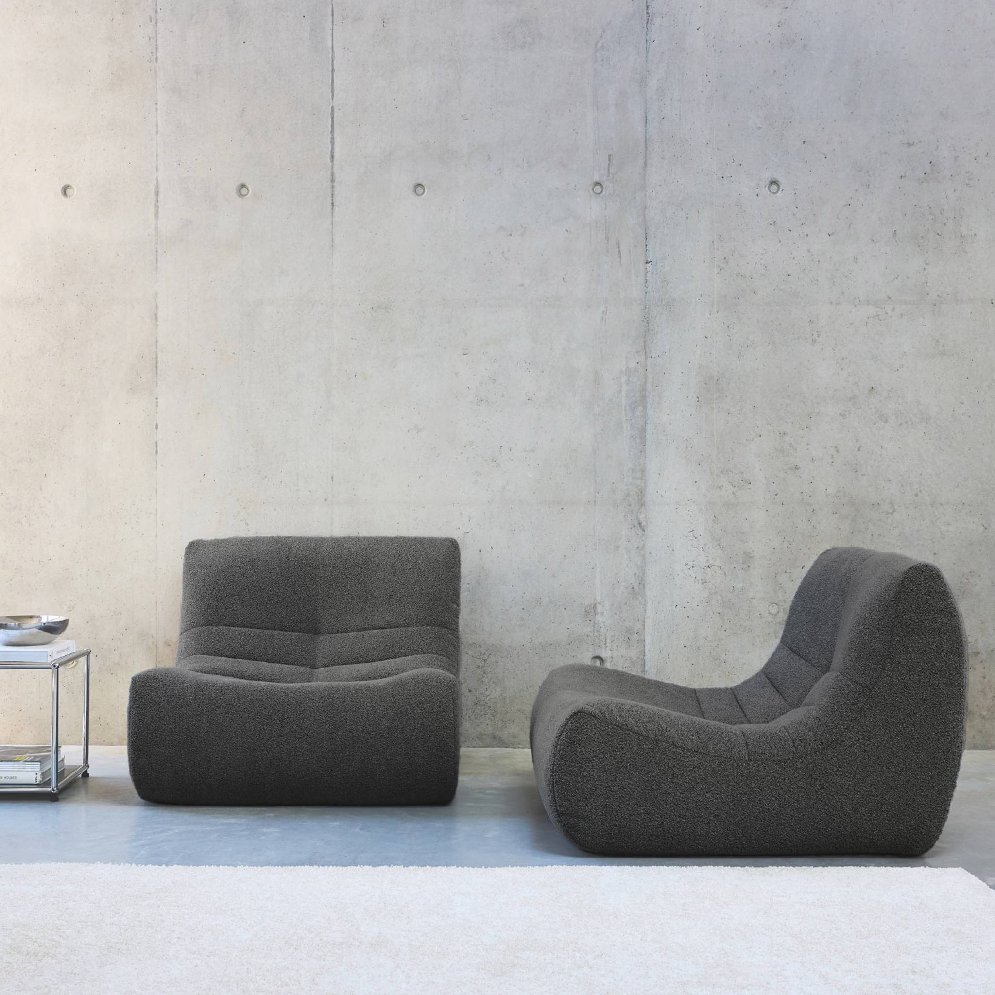 Lot de 2 fauteuils chauffeuses en bouclette texturée anthracite style contemporain 1 place