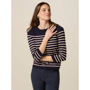 Oltre - Jersey de mezcla de viscosa a rayas con botones - Azul