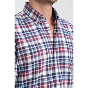 camicia uomo 1 bottone button down slim Flanella Quadro Medio Blu/Bordeaux