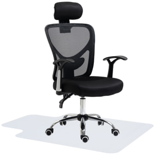 Conjunto de Oficina Incluye 1 Silla de Oficina Reclinable con Altura Ajustable 62x67x108-118 cm y 1 Alfombra Protectora de Suelo 90x120 cm Negro y Transparente