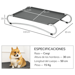 Cama Elevada para Perros Pequeños Medianos Cama para Mascotas con Tela de Malla Transpirable Marco Curvo de Acero para Interior Exterior 110x65x20 cm Gris