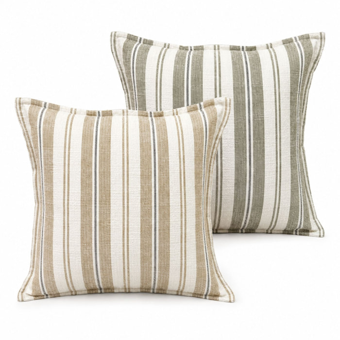 Housse de coussin  recto-verso 100% coton rayures tapissier LOURMARIN - Jaune Ocre