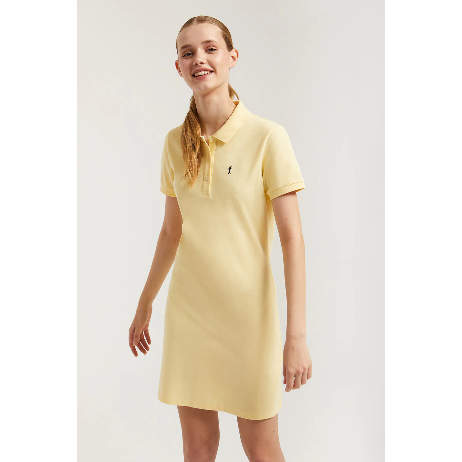 Vestido polero manga corta amarillo con bordado Rigby Go