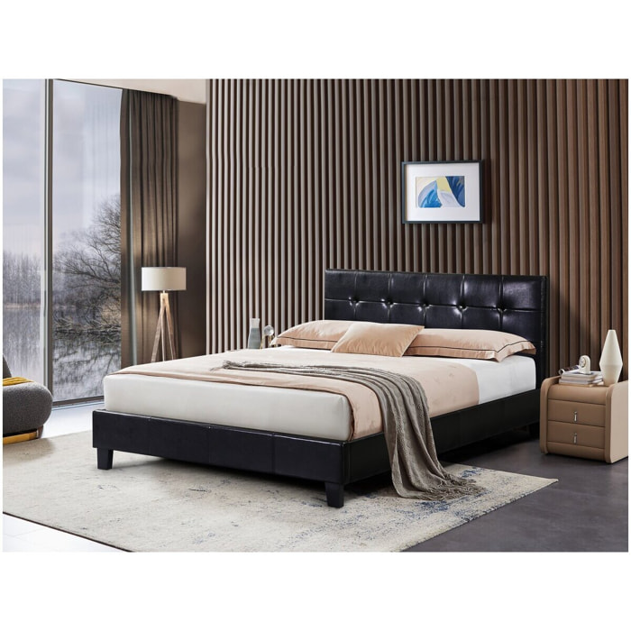 Lit double en pvc "Julia" - 140 x 190 cm - Noir