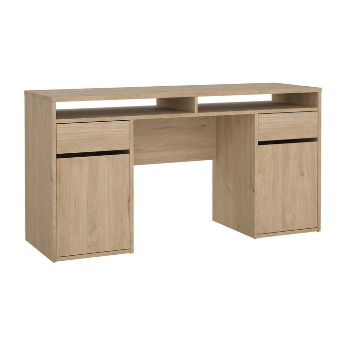 Scrivania Leepi, Scrittoio multiuso, Tavolo per ufficio porta PC, Piano di lavoro, 149x48 h77 cm, Rovere