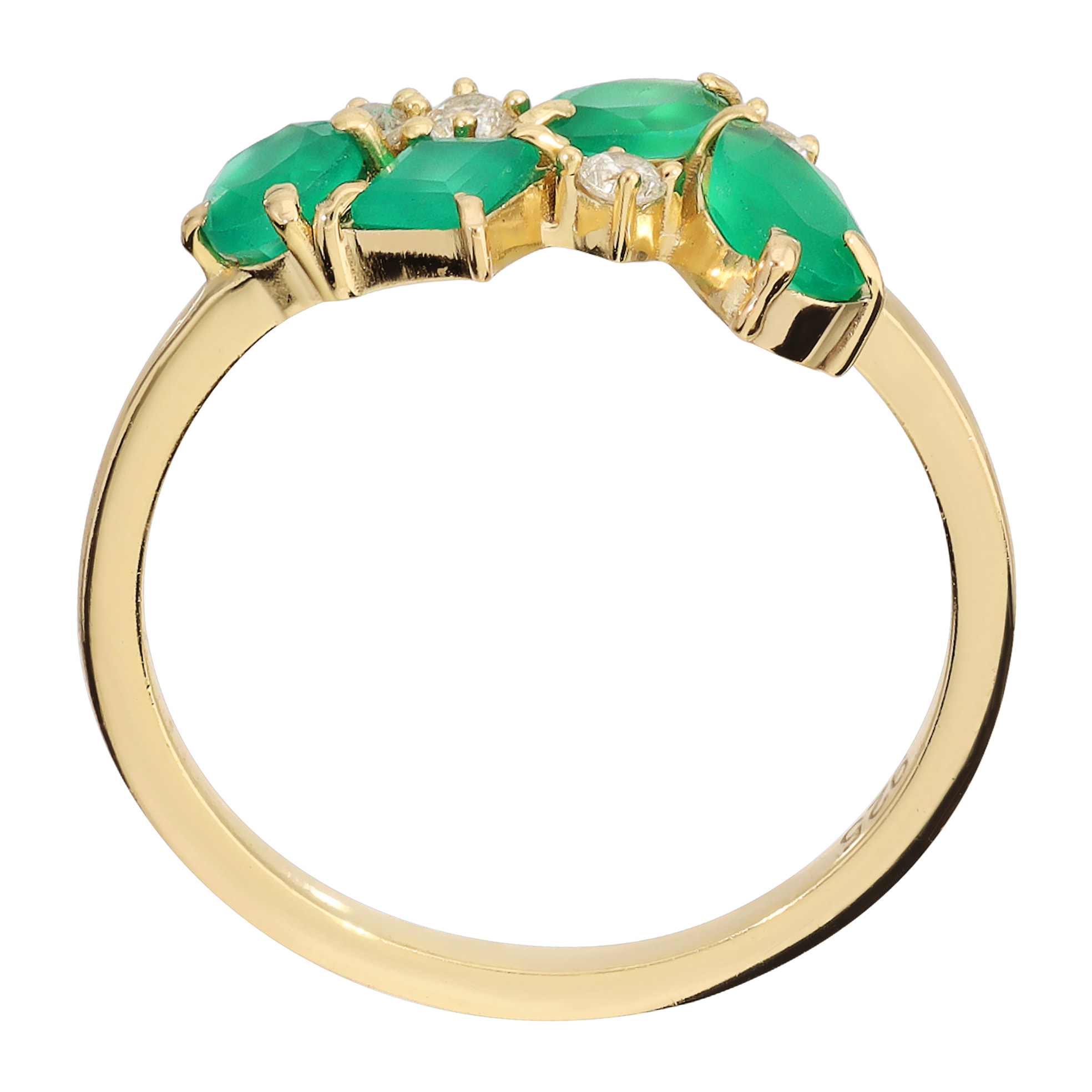 Anello in Argento 925 placcato Oro Giallo 18Kt con Onice Verde e Cubic Zirconia