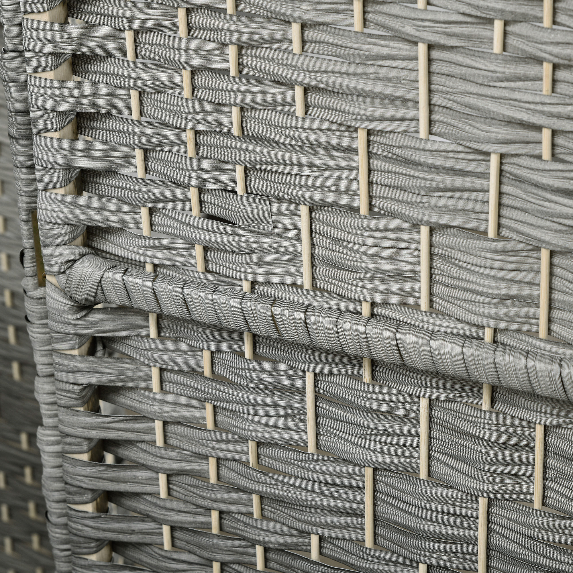 Paravent intérieur 3 panneaux pliables en bois séparateur de pièce style bohème tissé gris