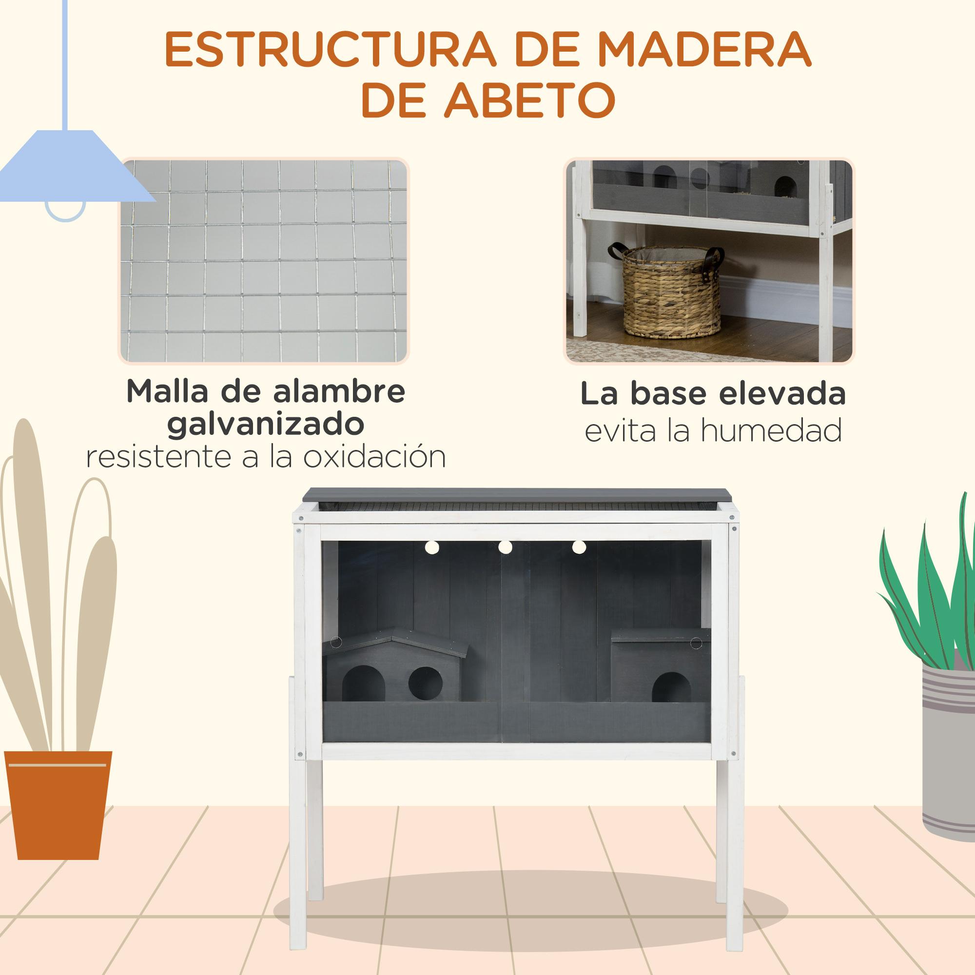 Jaula para Hámster de Madera 82x45x81 cm Casa para Roedores con 2 Puertas de Acrílico Estante Extraíble 2 Casitas para Animales Pequeños Gris Oscuro