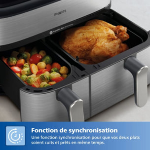 Airfryer PHILIPS NA555/00 friteuse sans huile double panier + vapeur Métal, Série 5000 9L (3+6L)