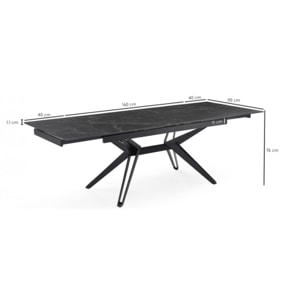 Table extensible en céramique marbré noir L160/240cm - 9 piètements - UNIK