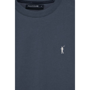 Camiseta azul denim con cuello redondo y bordado Rigby Go