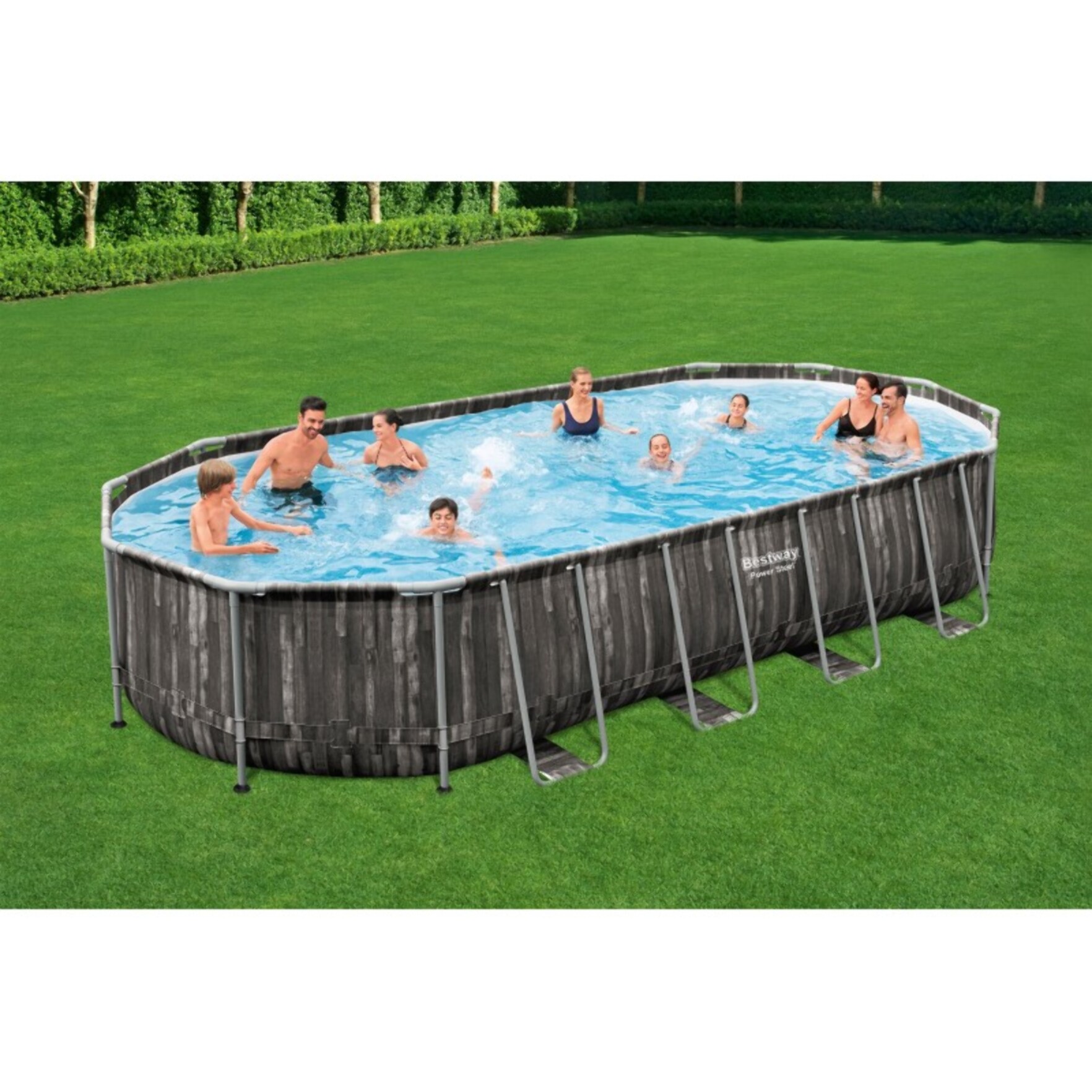 Bestway Piscine hors sol tubulaire ovale Bestway Power Steel 732 x 366 x 122 cm décor bois