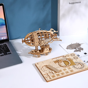 Modello in Legno 3D, design di un Dirigibile con movimento meccanico. 160 pezzi.