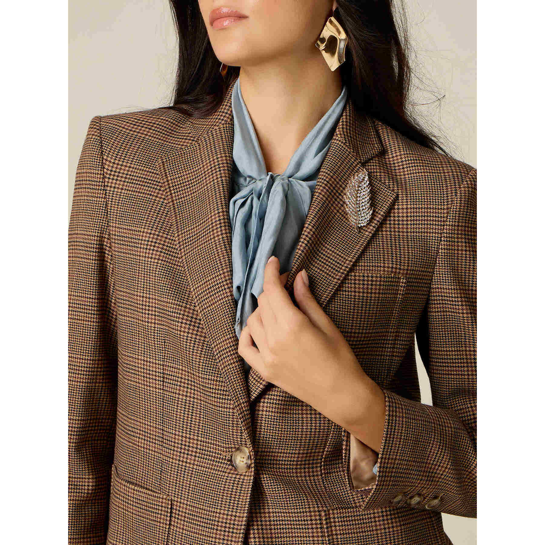 Oltre - Blazer check con spilla - Marrone