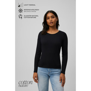 T-shirt da donna in caldo cotone con fodera in pile