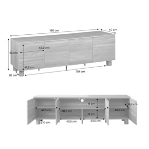 Meuble TV décor bois 4 portes 180cm AYANA