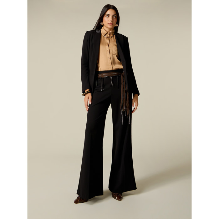 Oltre - Pantaloni palazzo in tessuto crêpe - Nero