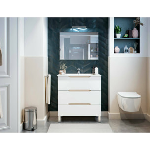 Mobile sottolavabo Dianmu, Mobiletto da bagno, Contenitore porta lavabo, Armadio per lavandino, 80x45 h86 cm, Bianco lucido e Rovere
