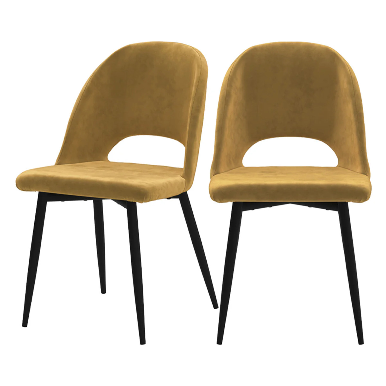 Lot de 2 chaises en velours jaune et pieds en métal noir - Pénélope
