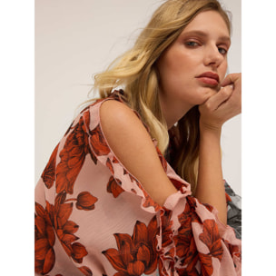 Motivi - Blusa floreale con maniche ampie - Rosa cipria