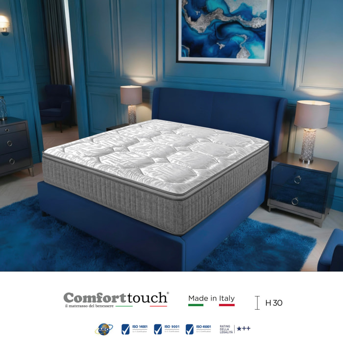 "Diamond" H30 cm 180x200 coppia guanciali Memory OMAGGIO a molle insacchettate e 4cm memory Gel