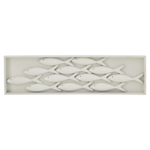 J-Line Objet Mural Poisson - bois - blanc