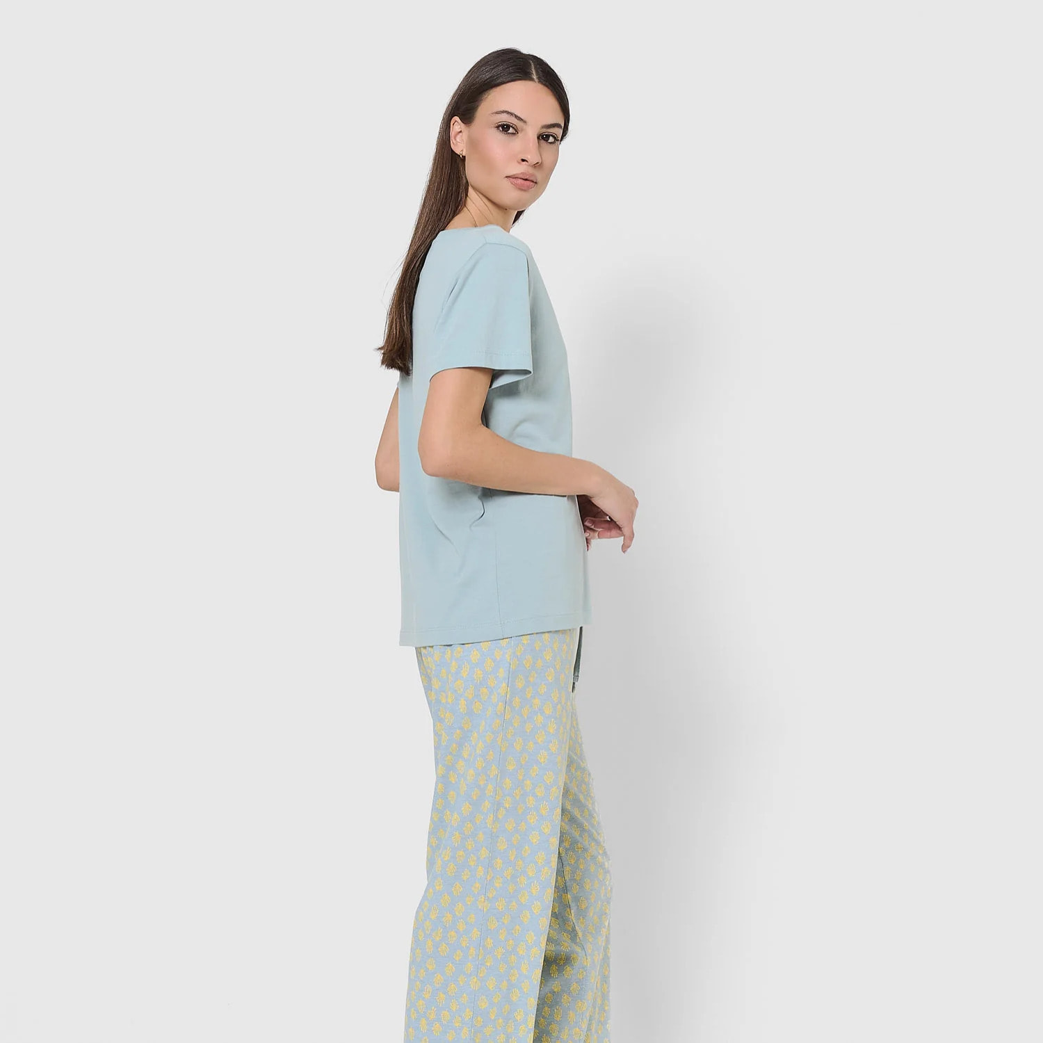 Pigiama lungo eladia in cotone, colore azzurro
