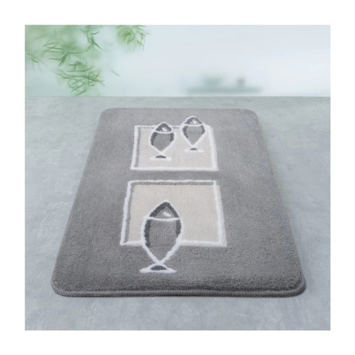 Tapis de bain Polyester ANDROS 55x85cm motif poisson Gris Spirella