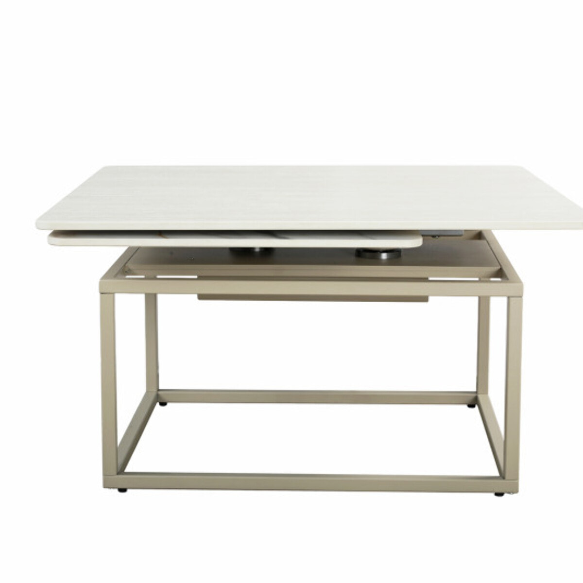 Table basse rotative 2 plateaux céramique pied métal beige – MATERA