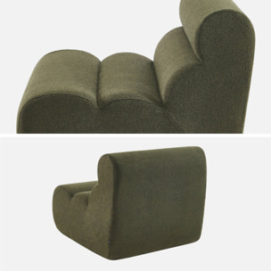 Lot de 3 chauffeuses bouclette texturée kaki 1 place - L 81 x P 99 x H 81cm - Nova